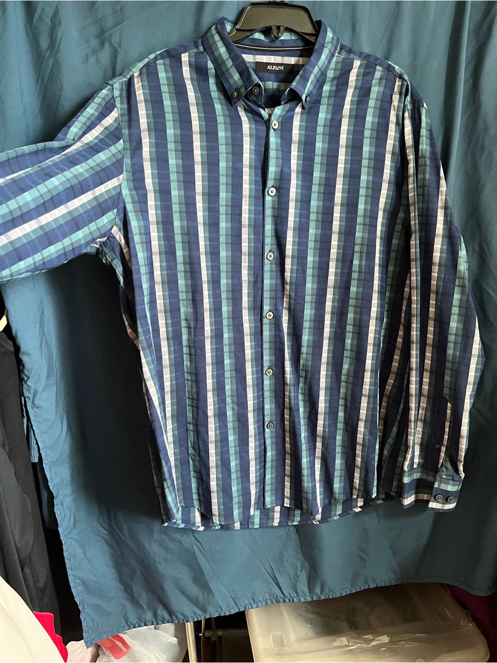 Alfani Boys Large Blue & Teal Striped Button-Down Shirt